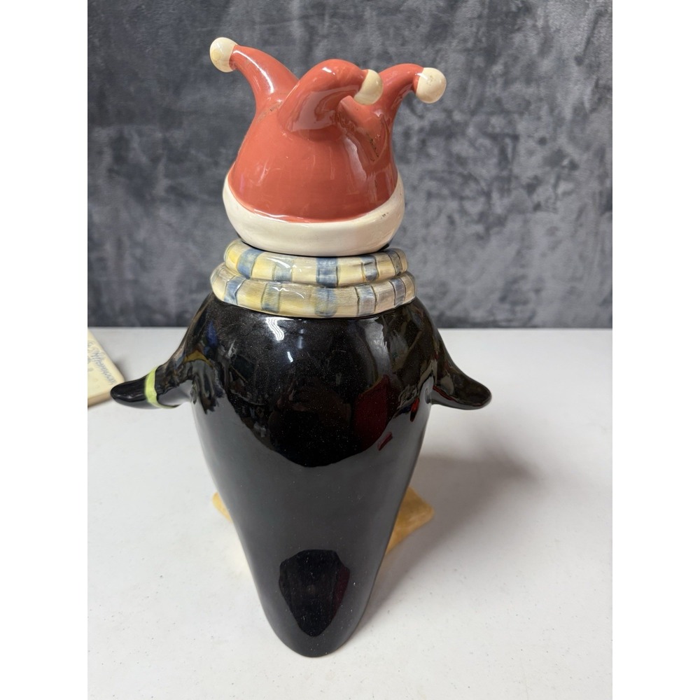 Penguin Canister Cookie Jar Winter Joy Scarf Jester Hat Oneida Christmas - Picture 6 of 8